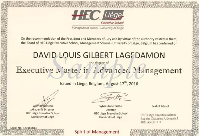 列日高商EMAM学位证书样本