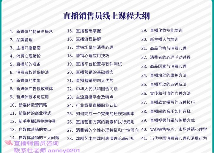 直播销售员线上41节课课程大纲